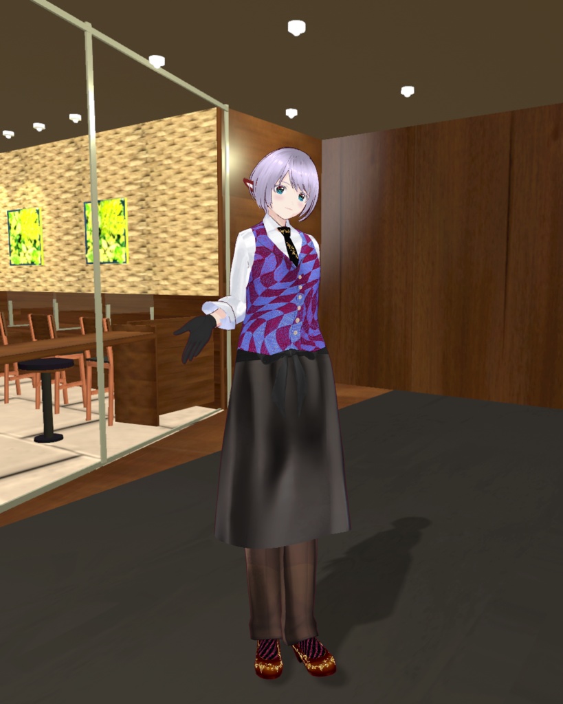 バレンタインバーテンダー衣装3(ブルー)ズボン、ネクタイ、パンプスつき