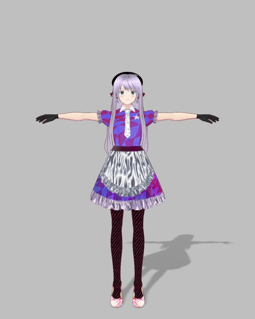 魅惑のホワイトデーメイド衣装1(カラフルキャンディ青ピンク)キャンディパンプス、黒赤ニーハイソックス付き