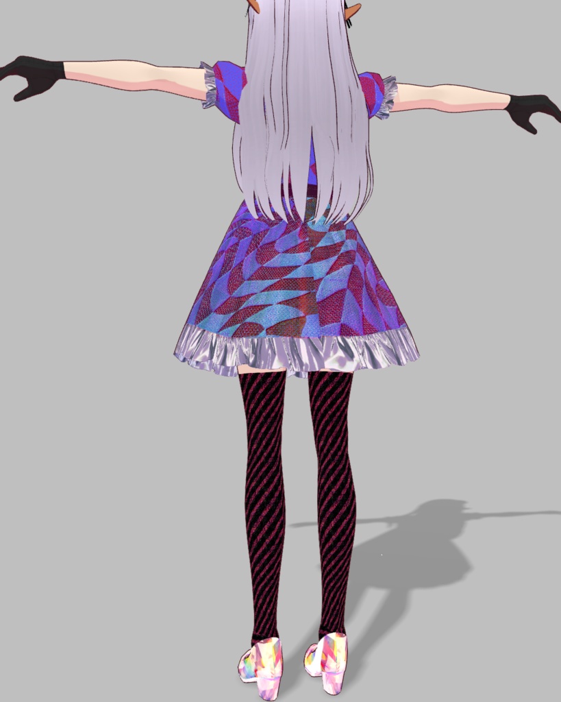 魅惑のホワイトデーメイド衣装1(カラフルキャンディ青ピンク)キャンディパンプス、黒赤ニーハイソックス付き