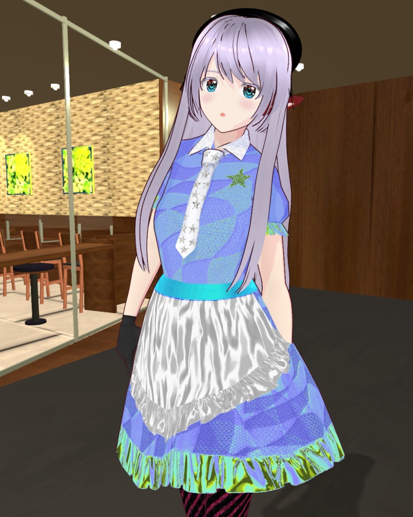 魅惑のホワイトデーメイド衣装2(カラフルキャンディ水色緑)キャンディパンプス黒赤ニーハイソックス付き