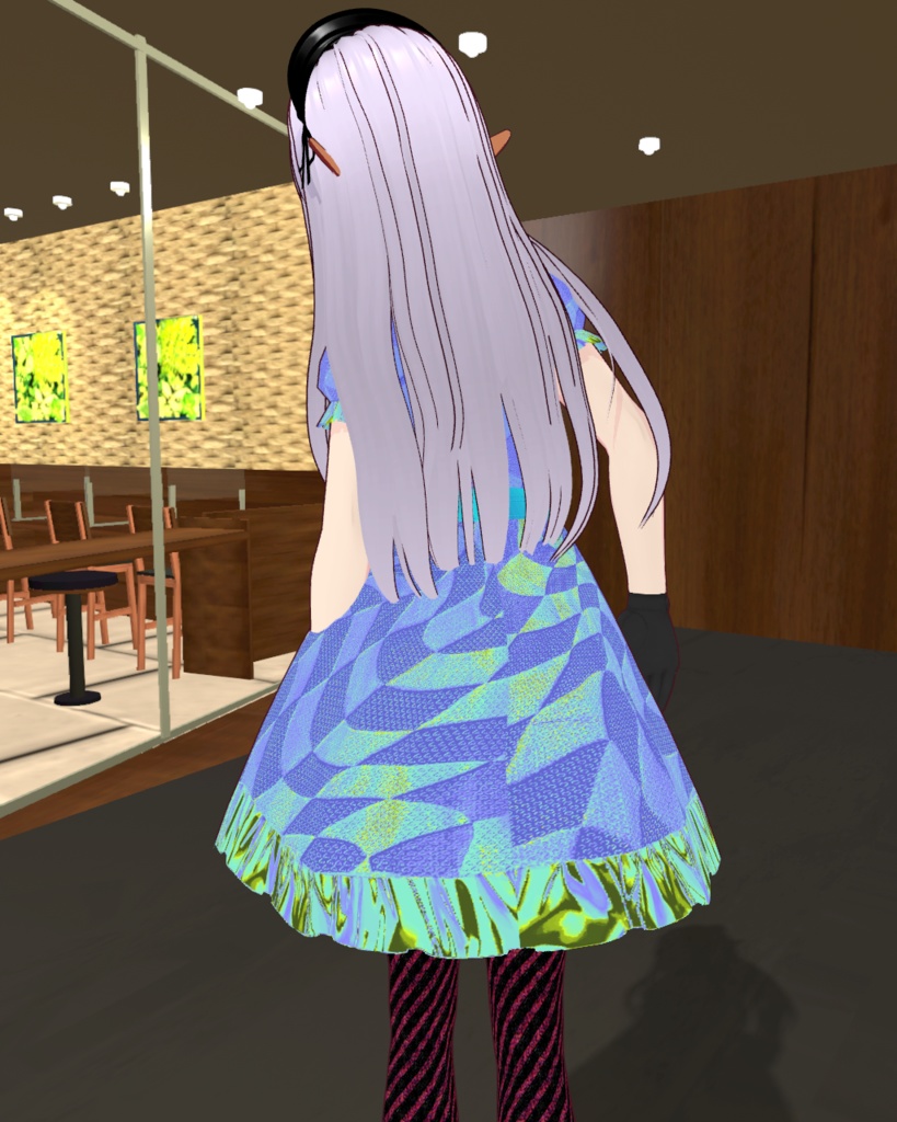 魅惑のホワイトデーメイド衣装2(カラフルキャンディ水色緑)キャンディパンプス黒赤ニーハイソックス付き