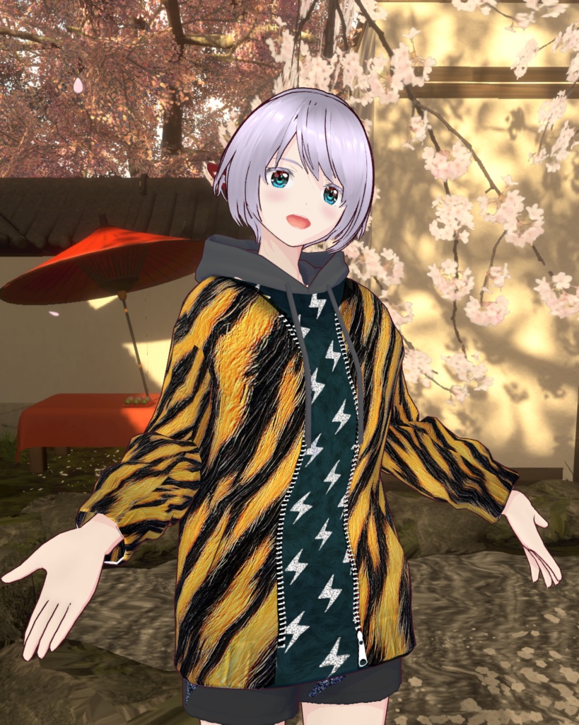 虎柄シリーズ１　パーカー雷ショートパンツ付き