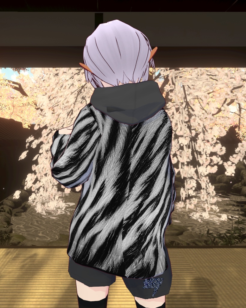 虎柄シリーズ2 ホワイトタイガーパーカー雷ショートパンツ付き