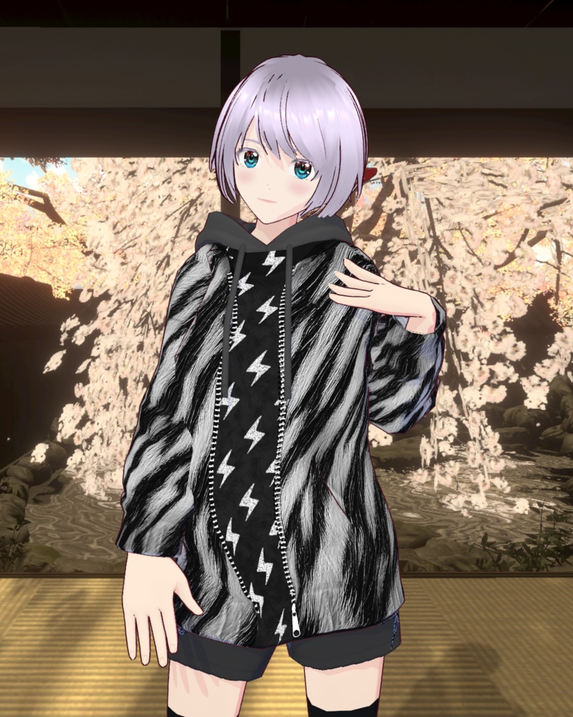 虎柄シリーズ2 ホワイトタイガーパーカー雷ショートパンツ付き