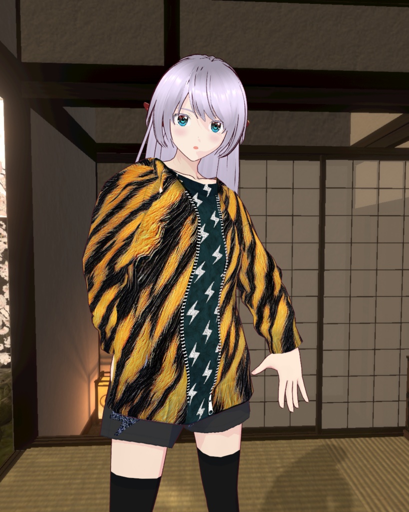 ロングヘア推奨！虎柄シリーズ３　ジャンバー雷ショートパンツ付き 