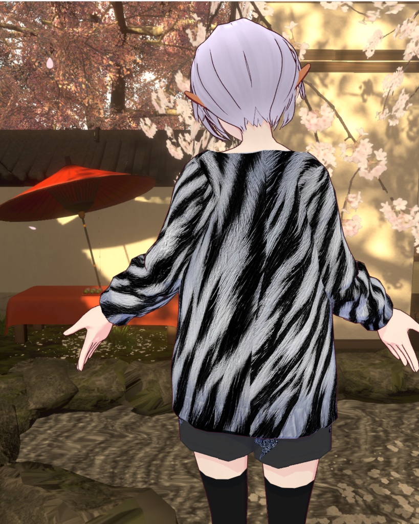 ロングヘア推奨 虎柄シリーズ4 ホワイトタイガージャンバー 雷ショートパンツ付き