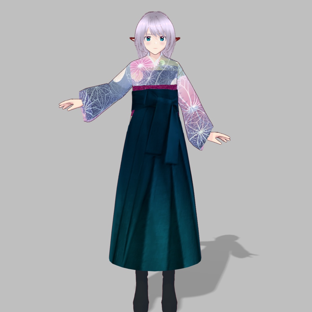 無地袴(藍色)麻の葉花柄ブーツセット単品