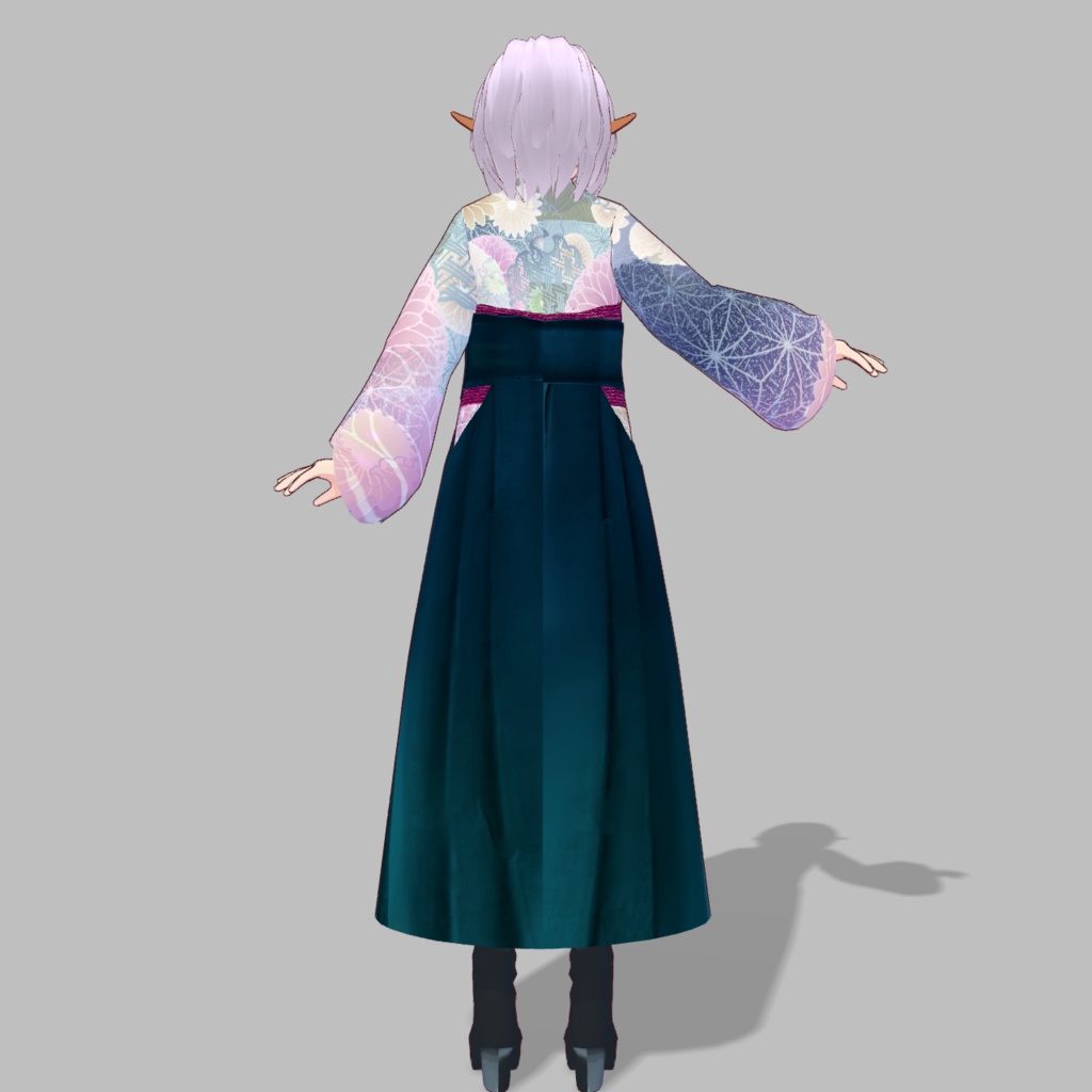 無地袴(藍色)麻の葉花柄ブーツセット単品