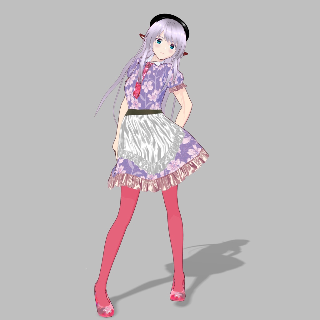 桜メイド衣装薄紫桜色レギンスパンプス付き