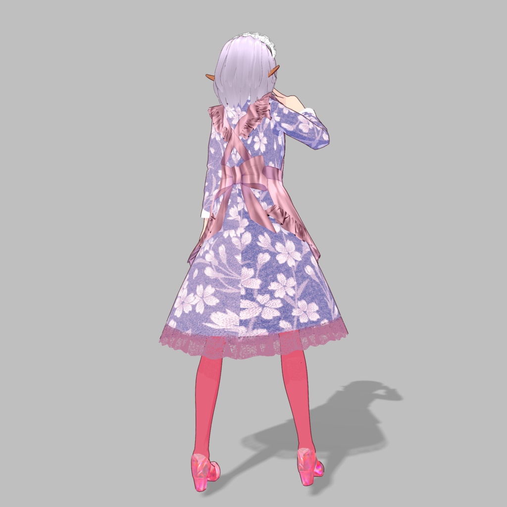 桜メイド衣装長袖薄紫色桜色エプロン レギンスパンプス付き