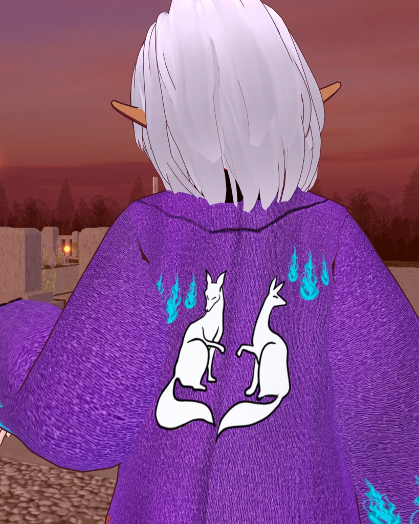 妖着物シリーズ狐柄(黒着物紫羽織)