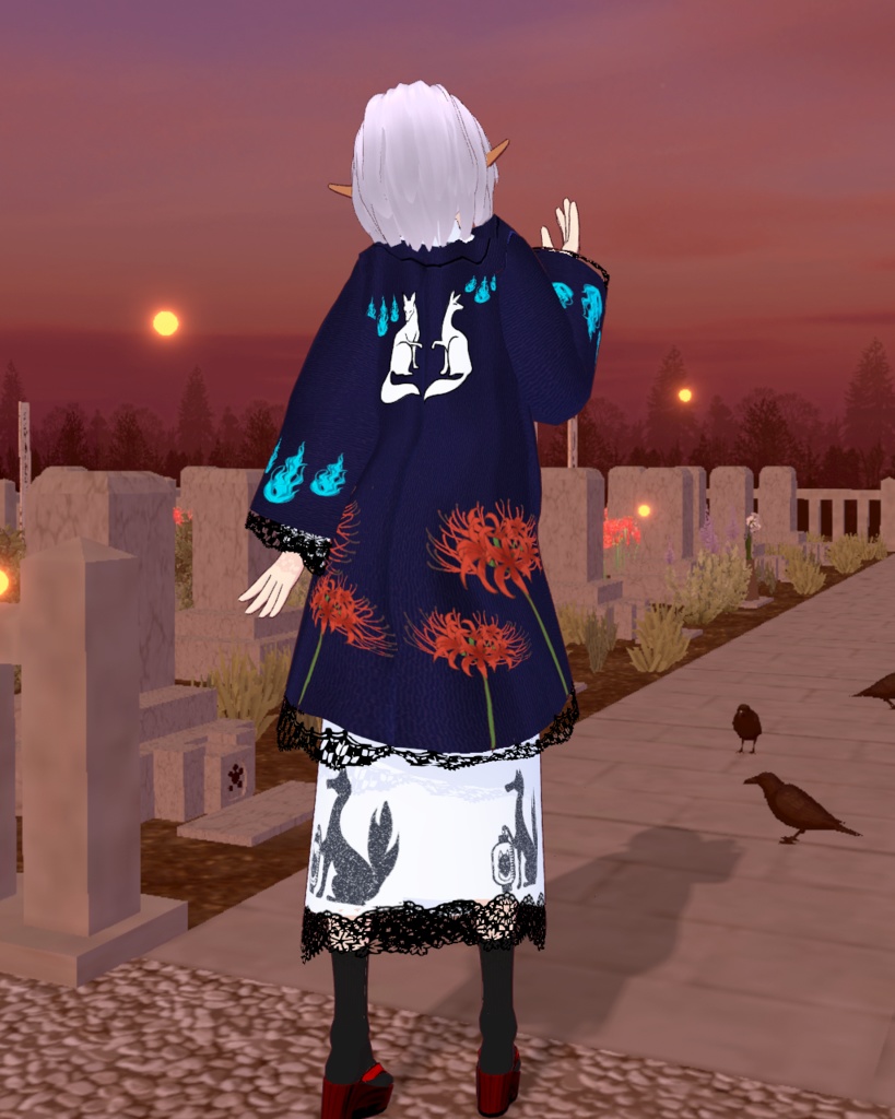 妖怪着物狐柄白 藍色羽織