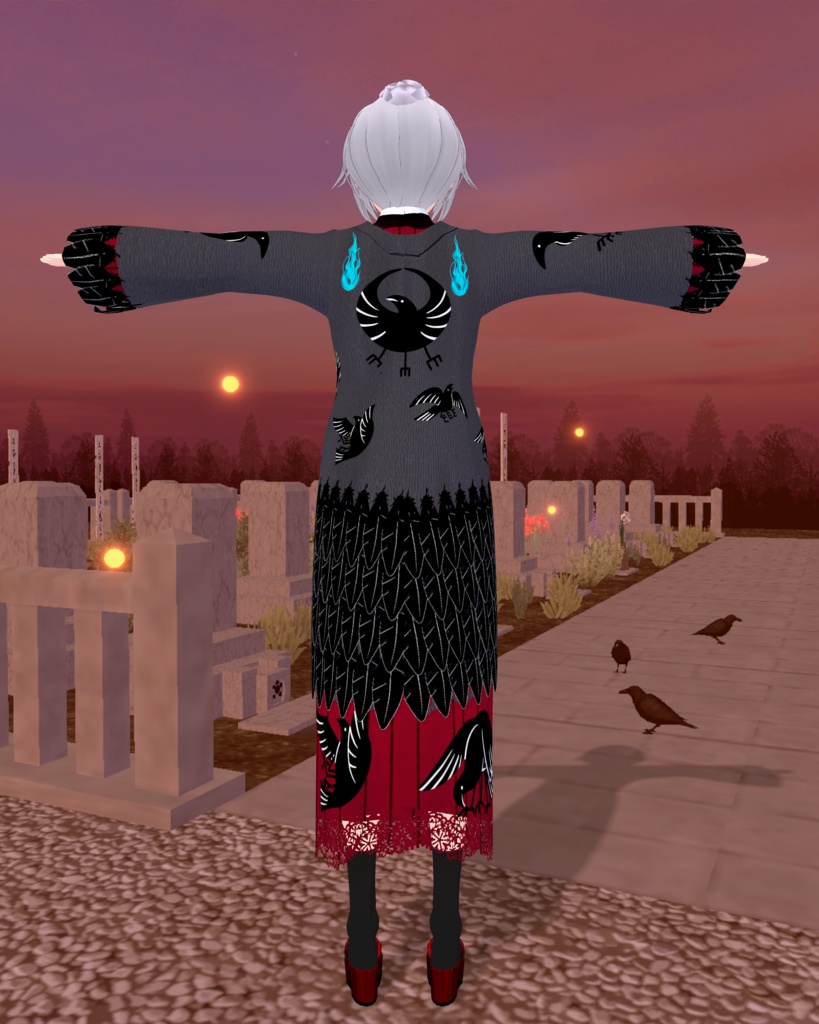 妖怪柄着物八咫烏赤羽織り有りと無しのセット