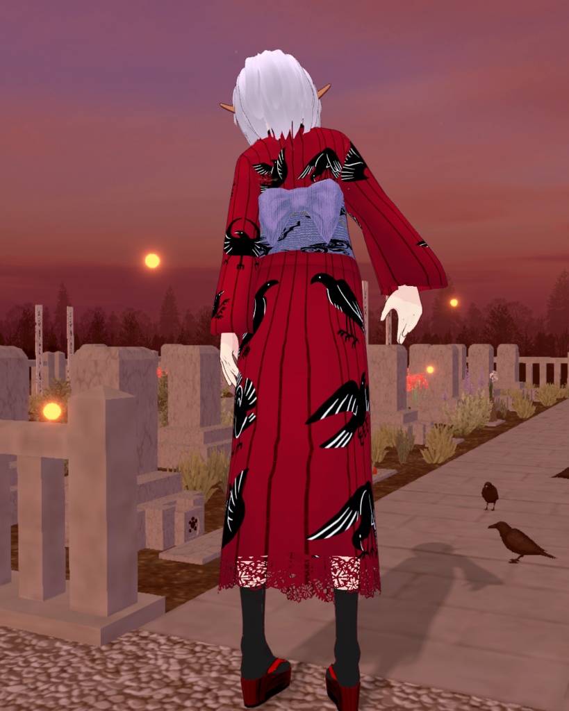 妖怪柄着物八咫烏赤羽織り有りと無しのセット