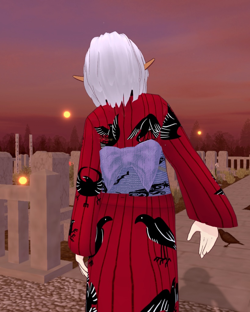 妖怪柄着物八咫烏赤羽織り有りと無しのセット