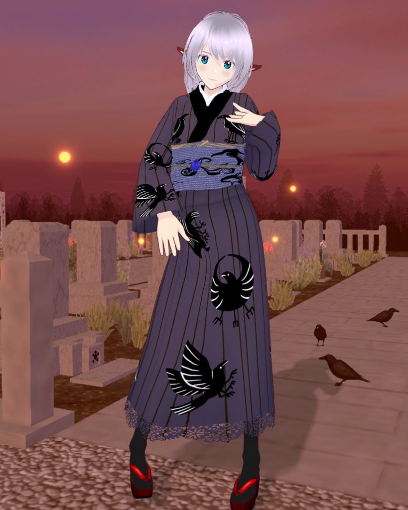 妖怪着物八咫烏紫羽織り有無のセット