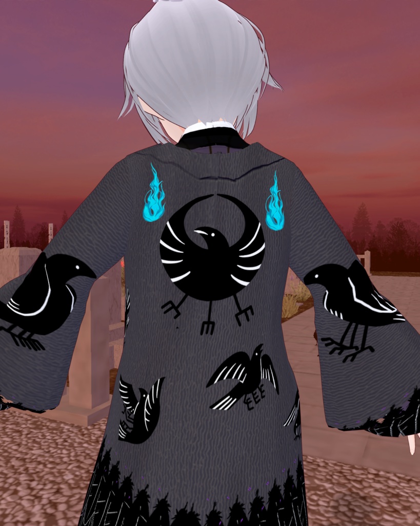 妖怪着物八咫烏紫羽織り有無のセット