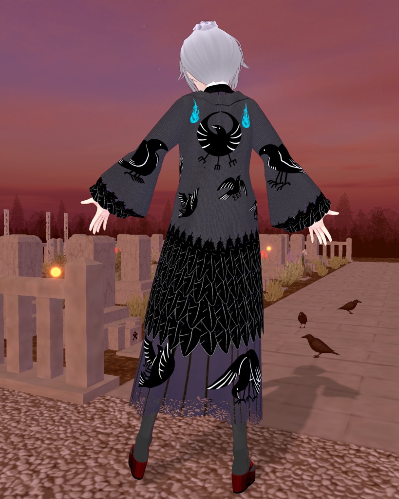 妖怪着物八咫烏紫羽織り有無のセット