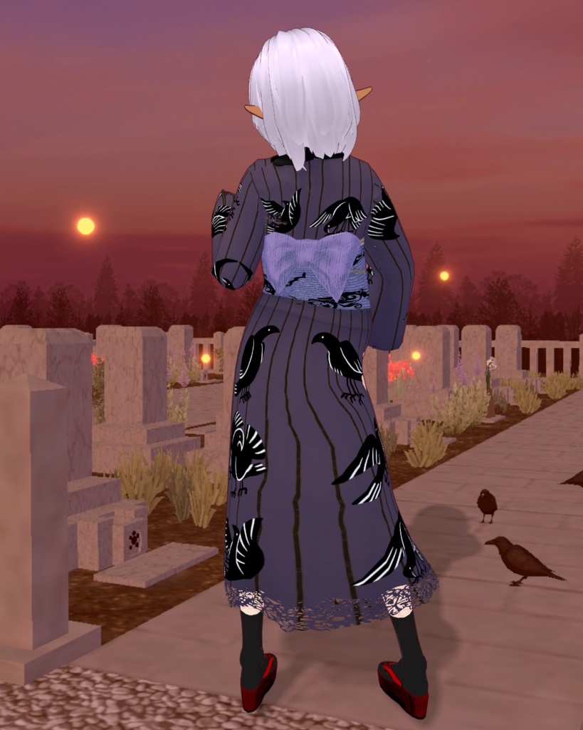 妖怪着物八咫烏紫羽織り有無のセット