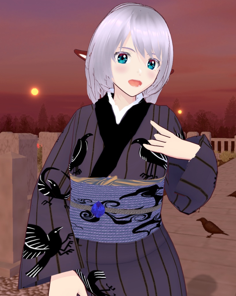 妖怪着物八咫烏紫羽織り有無のセット