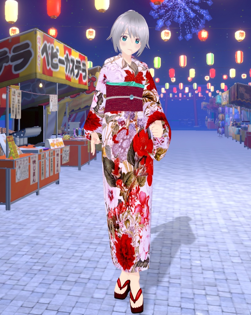 海と花のカワイイ浴衣(赤)