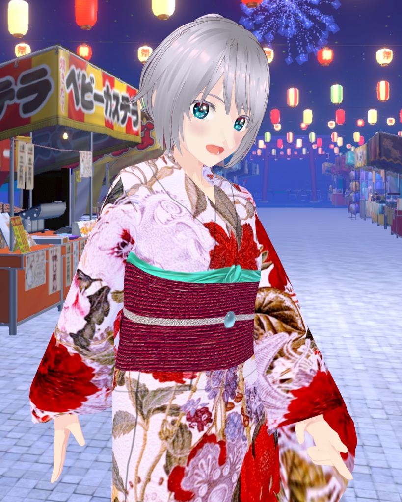 海と花のカワイイ浴衣(赤)