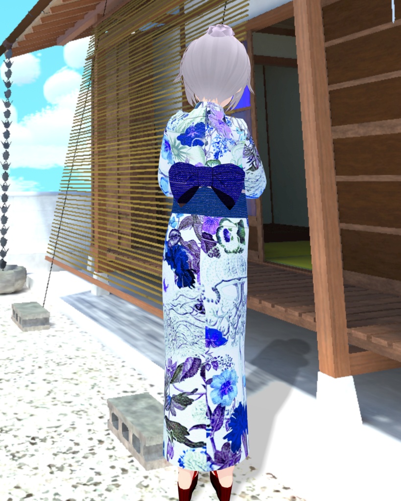 海と花カワイイ浴衣(青)