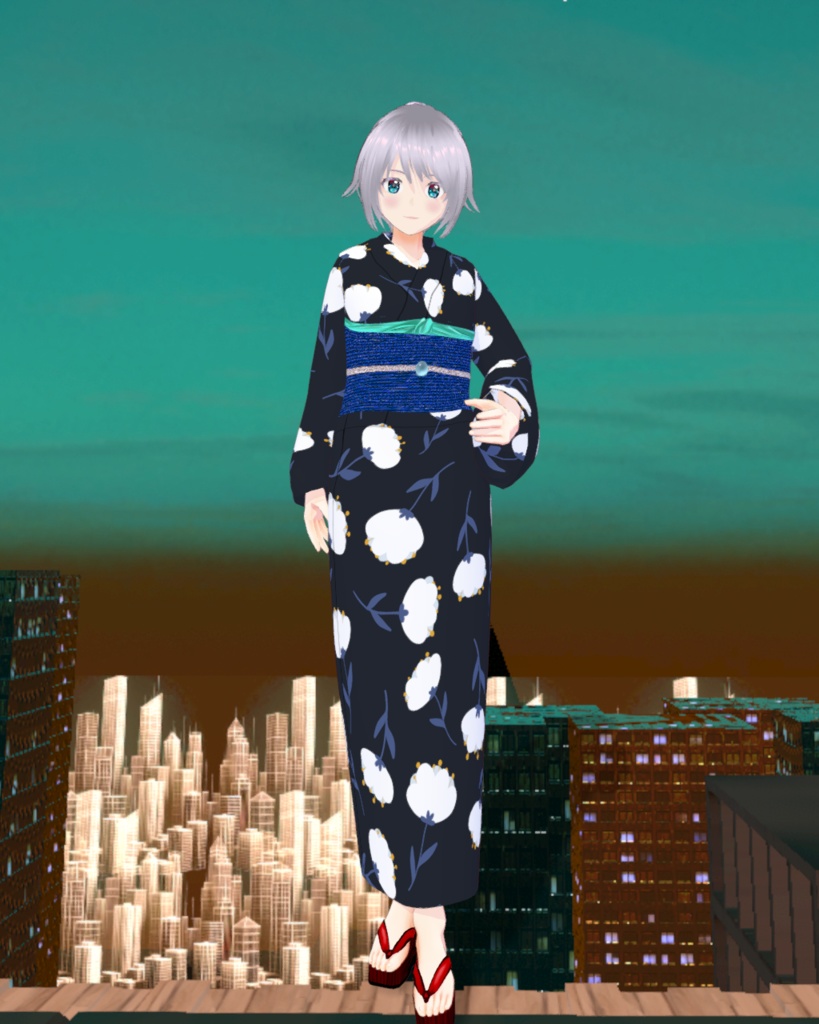 白バナと藍の浴衣