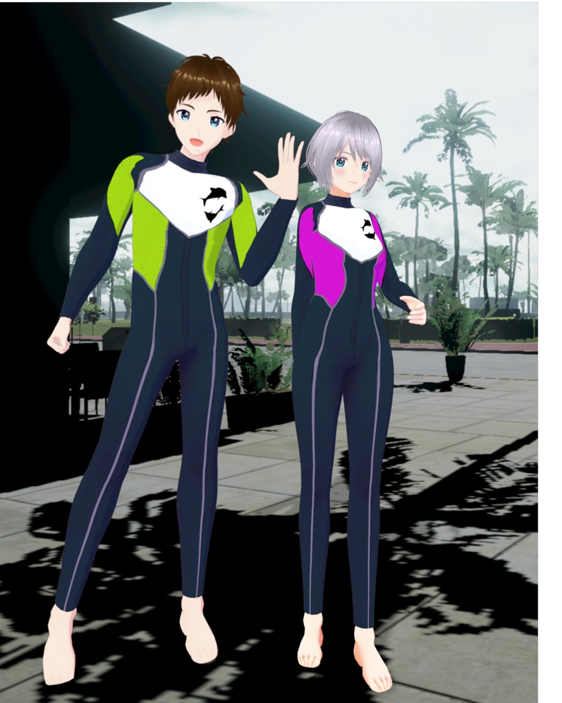 ウェッドスーツ イルカダイビングスーツ 4色セット水色.緑.ピンク.黄緑