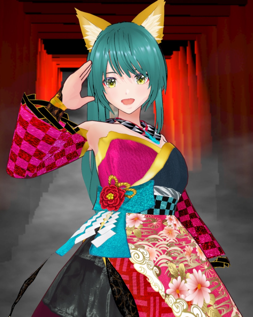 妖怪ドレス 華 (ドレス、ニーソ、アームカバー、草履セット)