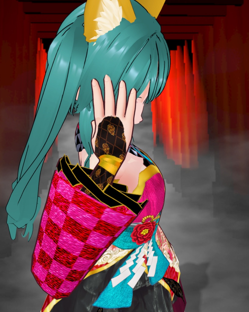 妖怪ドレス 華 (ドレス、ニーソ、アームカバー、草履セット)