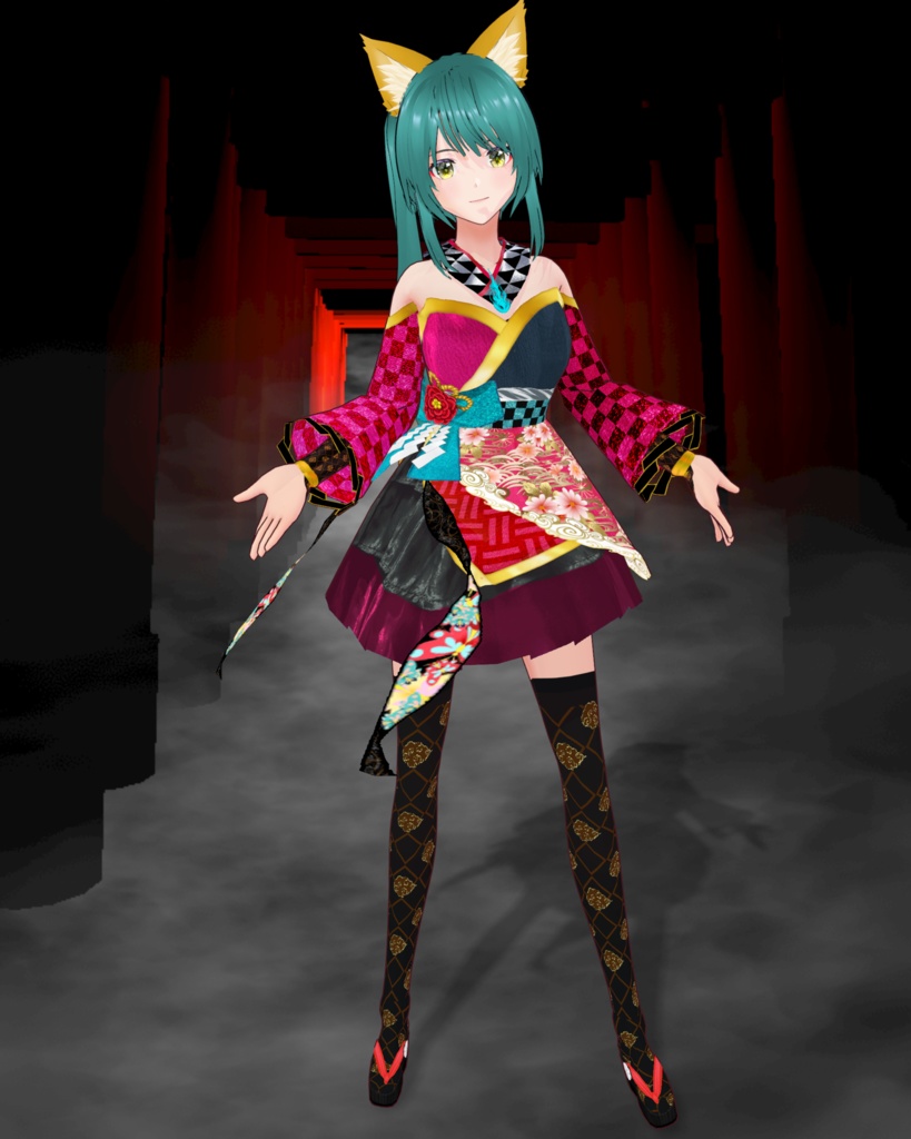 妖怪ドレス 華 (ドレス、ニーソ、アームカバー、草履セット)