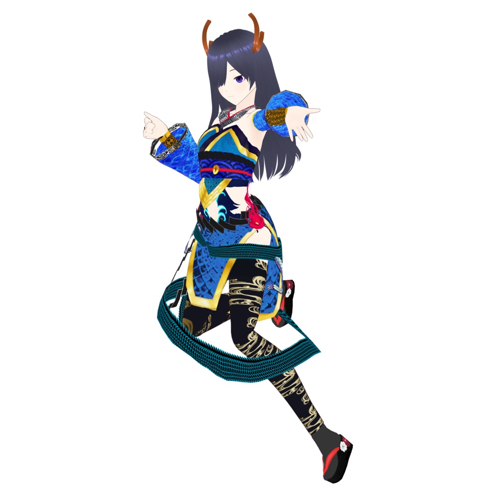 龍神舞踊（ドレス、ニーソ、アームカバー、草履、おまけにツノ付き)