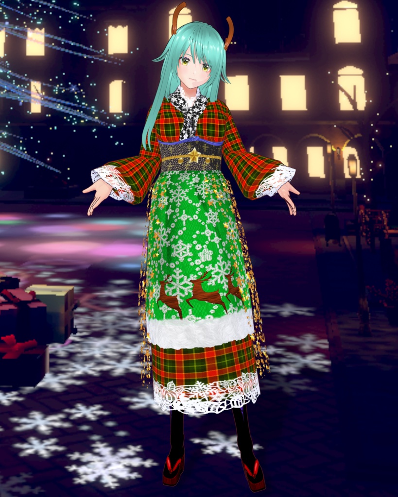 クリスマス和風メイド衣装 トナカイツノ付き