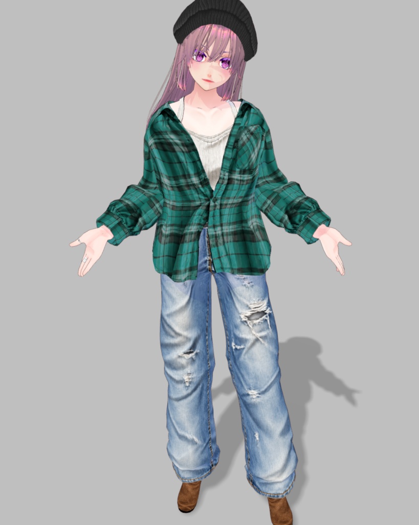 オータムチェックシャツコーデ【Vroid】4色
