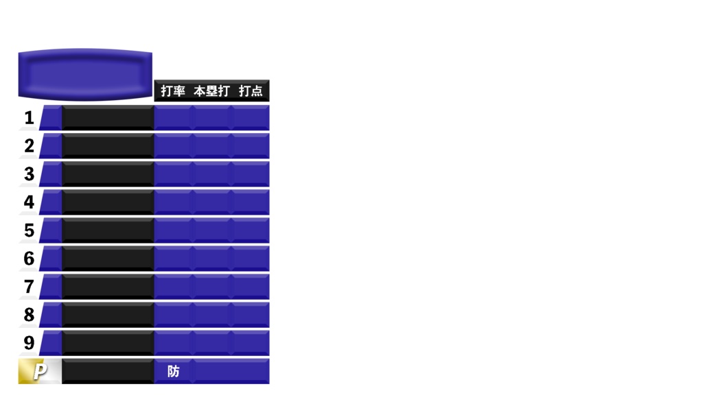 【野球中継風】スタメンテロップ(PNG画像)