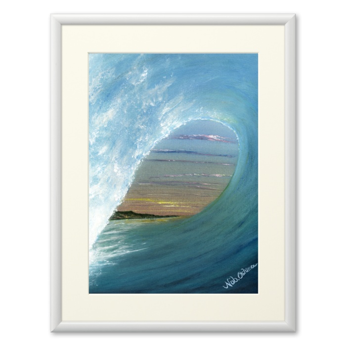絵画「チューブイン（Tube in,Surfing）」（2006年制作）複製画額装品［サーフィンの絵・海の絵画・波のアート・イラスト］