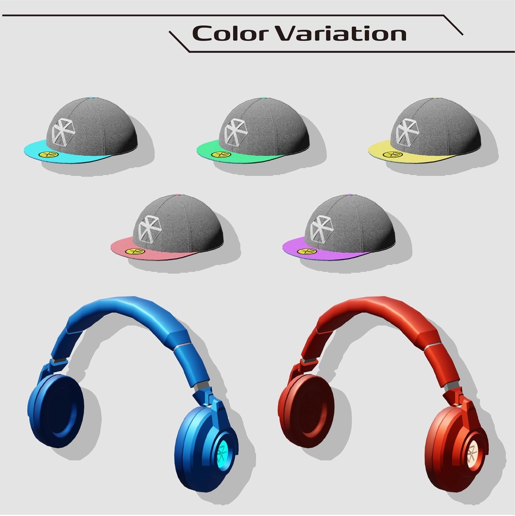 【無料】キャップ&ヘッドホン 3Dモデル