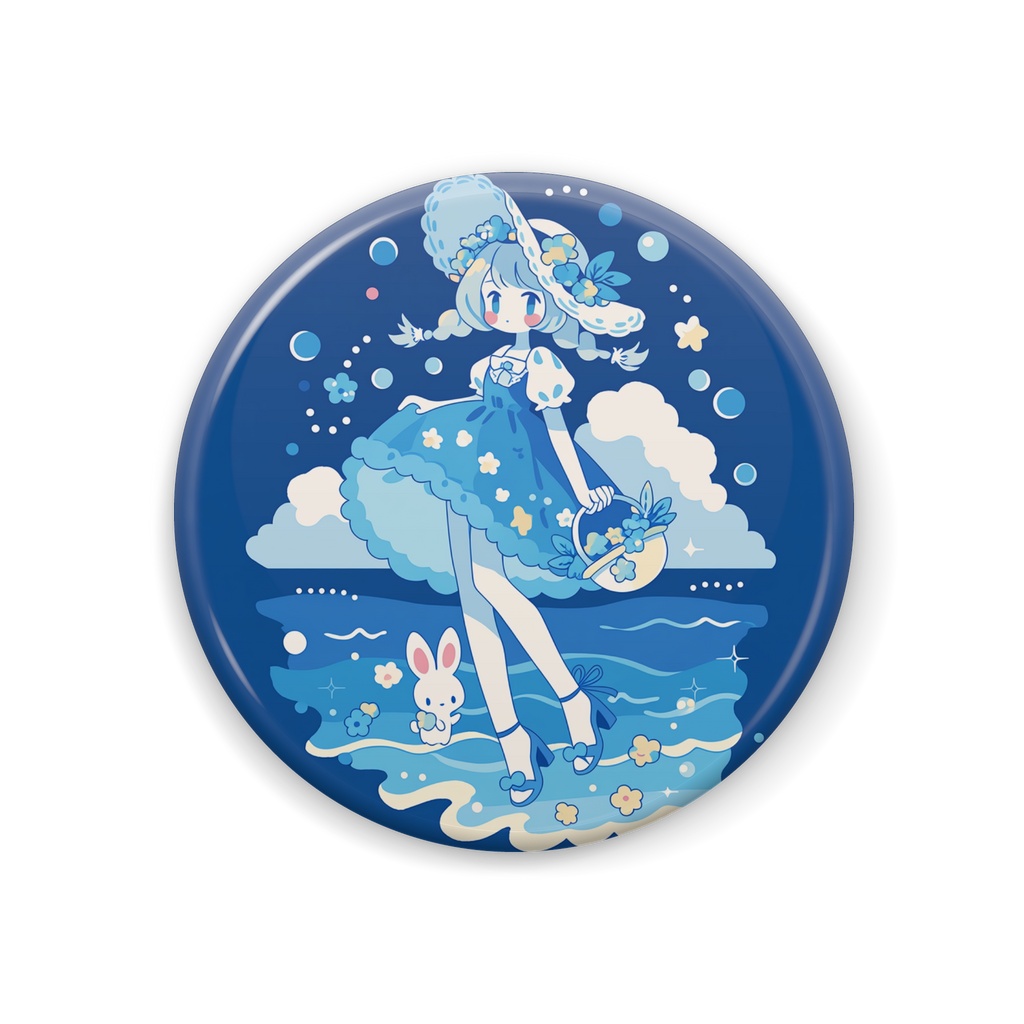 星降る海の少女|幻想ブルー缶バッジ 44mm