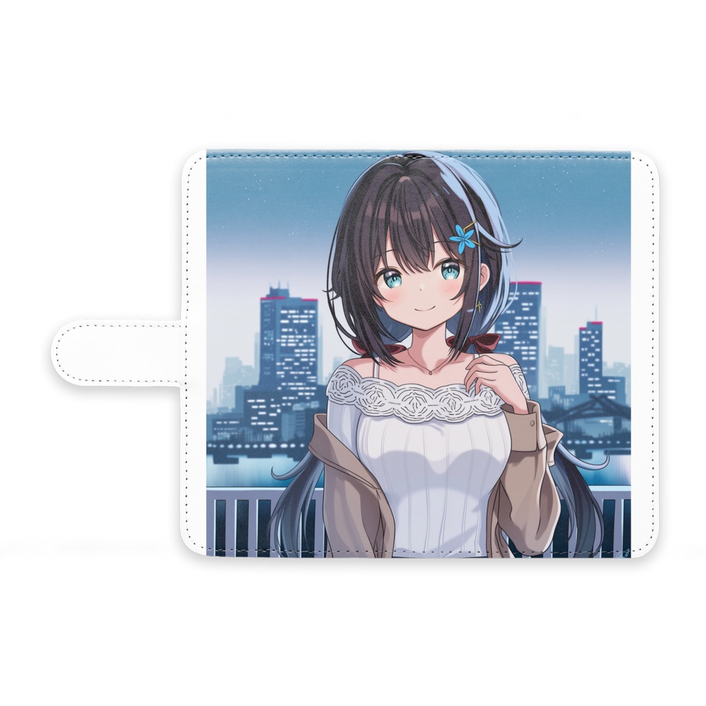 夜景と少女の手帳型Androidケース