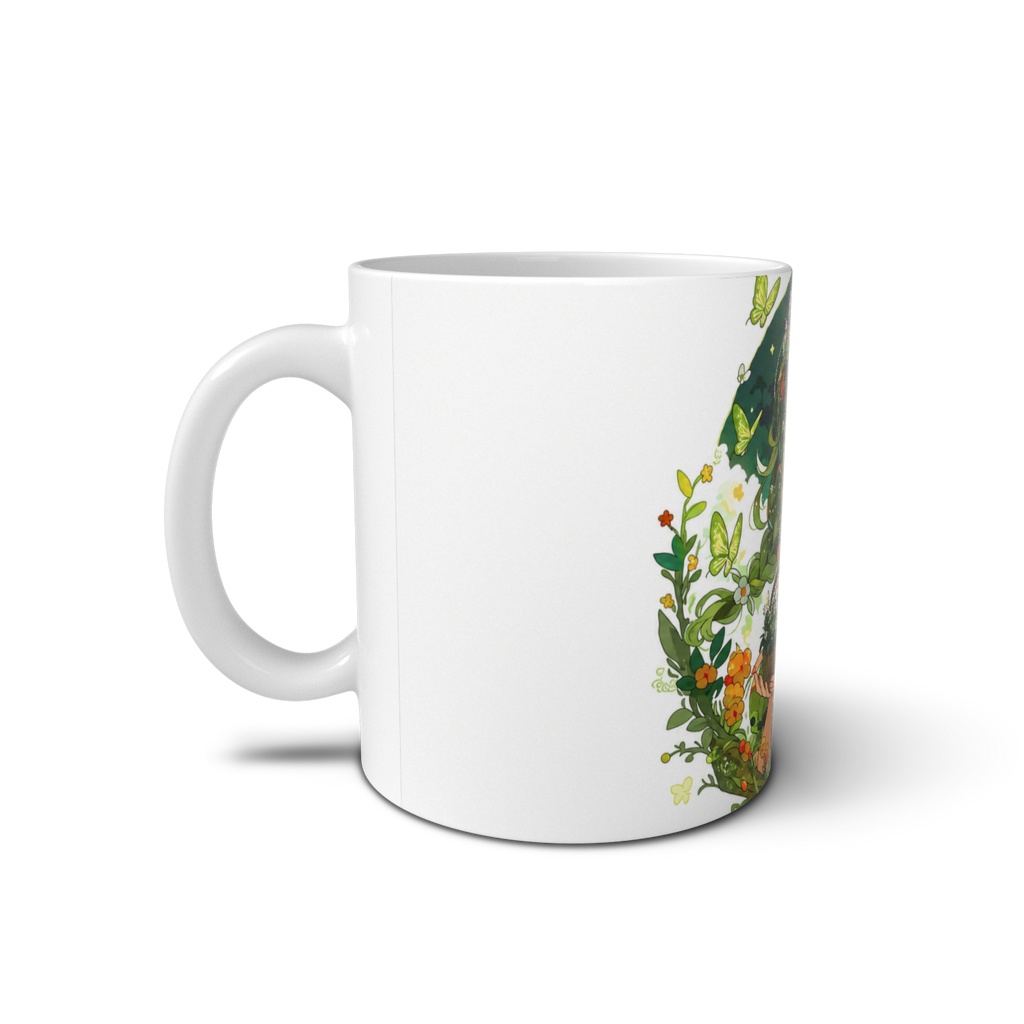 緑と花々のボタニカルマグカップ