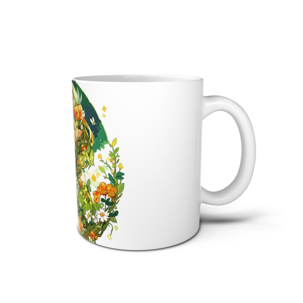 緑と花々のボタニカルマグカップ