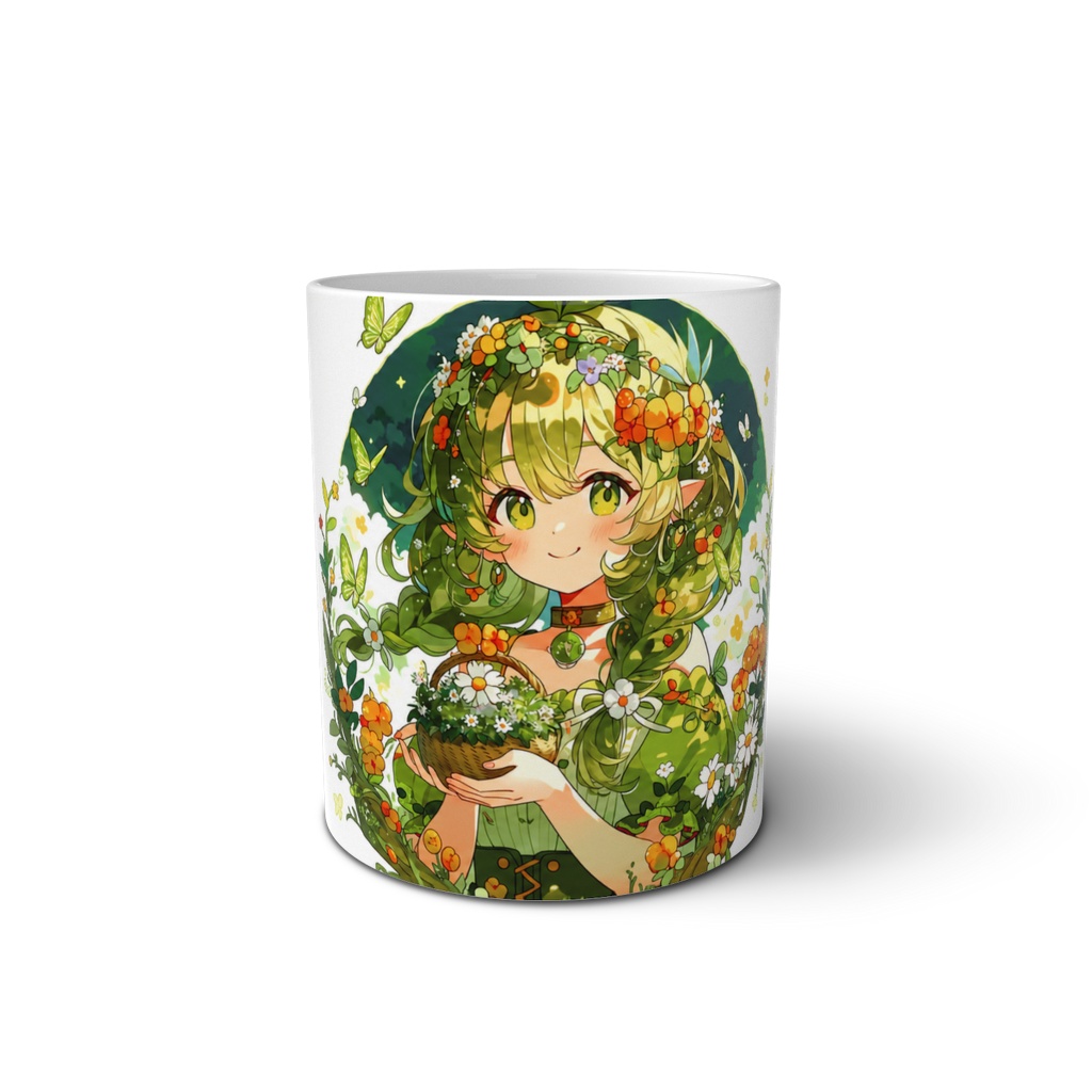 緑と花々のボタニカルマグカップ