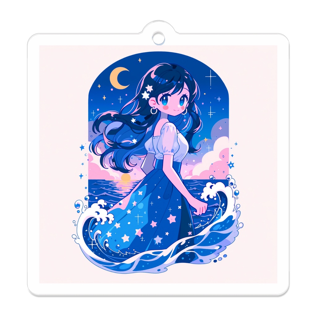 月夜の海と人魚少女