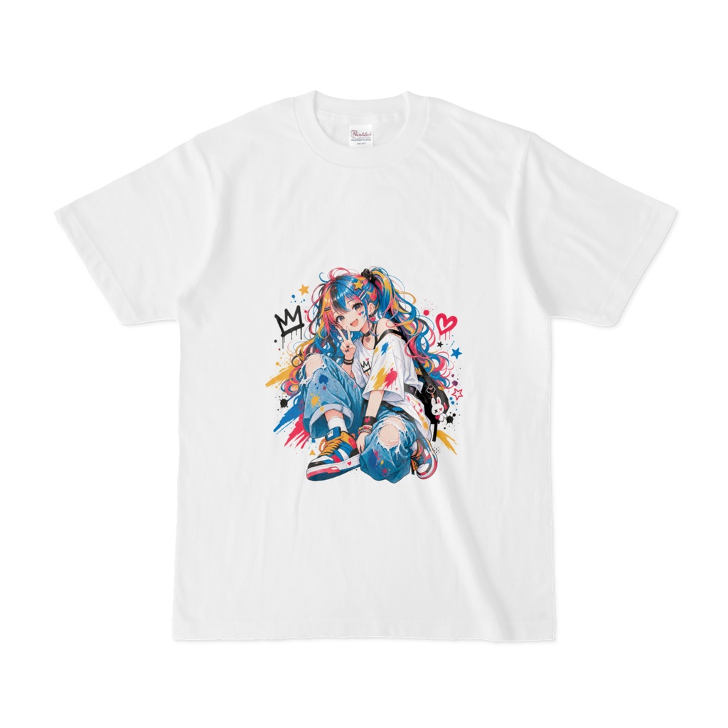 カラフルガールアートTシャツ