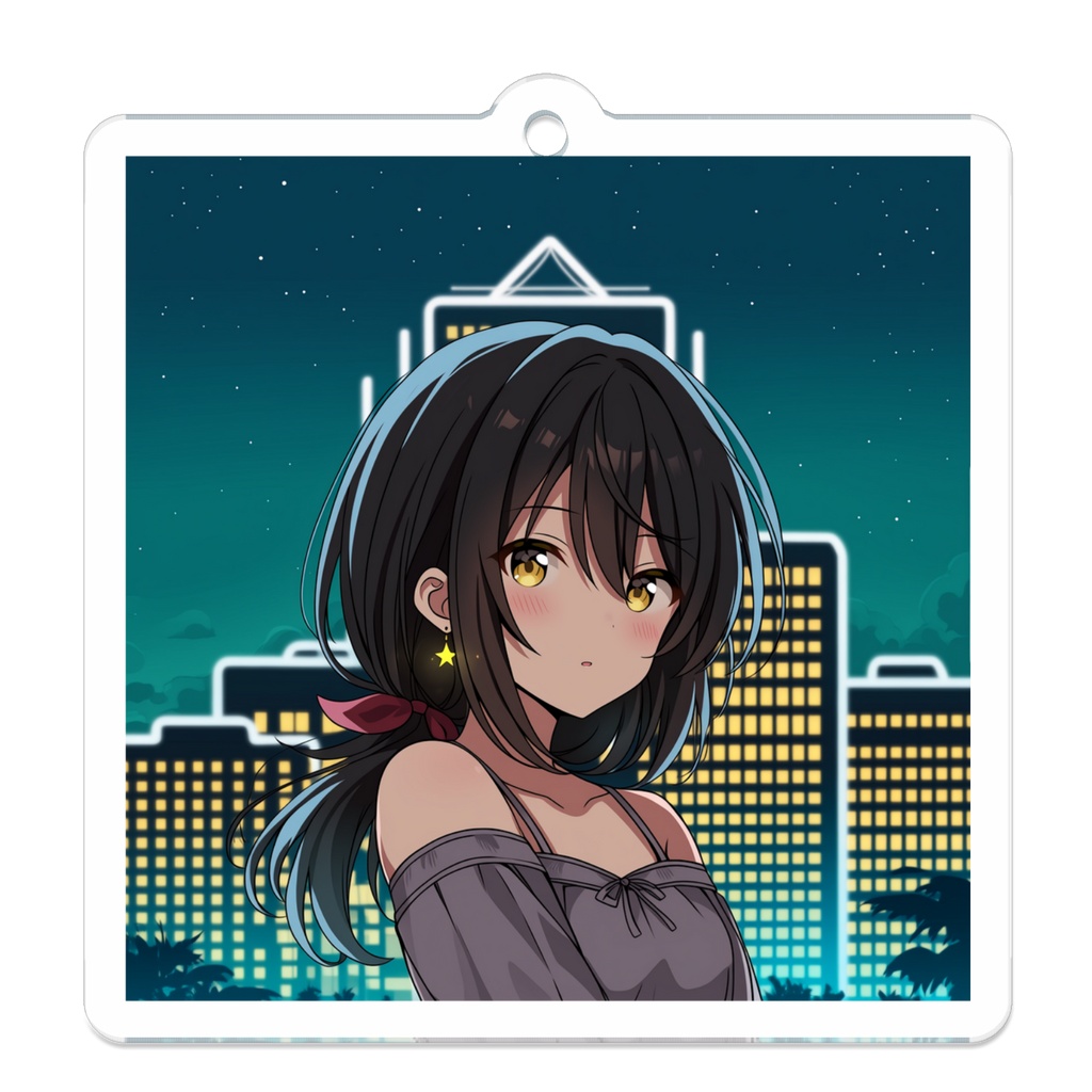 夜景と黒髪少女