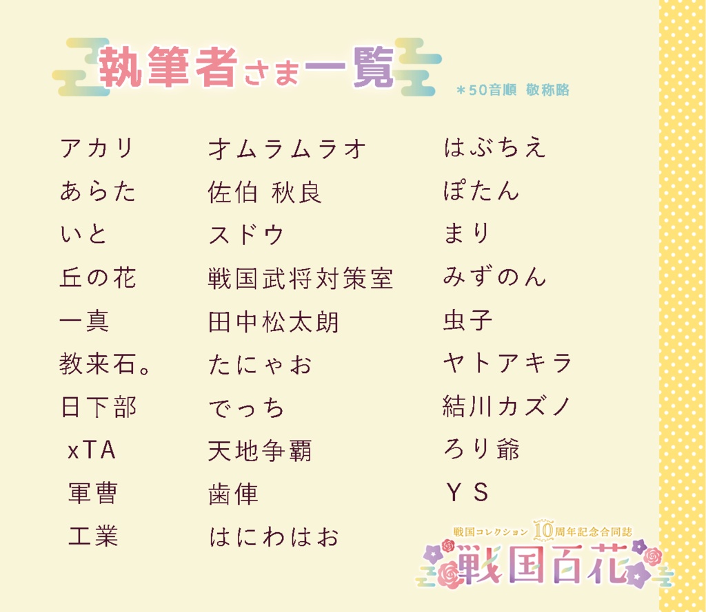 【展示のみ】戦コレ10周年記念合同誌『戦国百花』