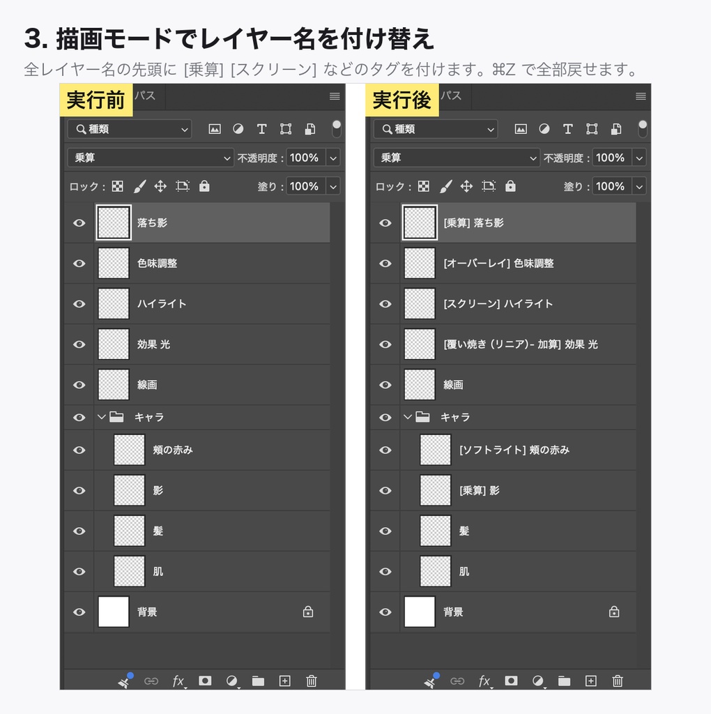 [無料] 描画モードでレイヤー名を付け替え｜Photoshop スクリプト