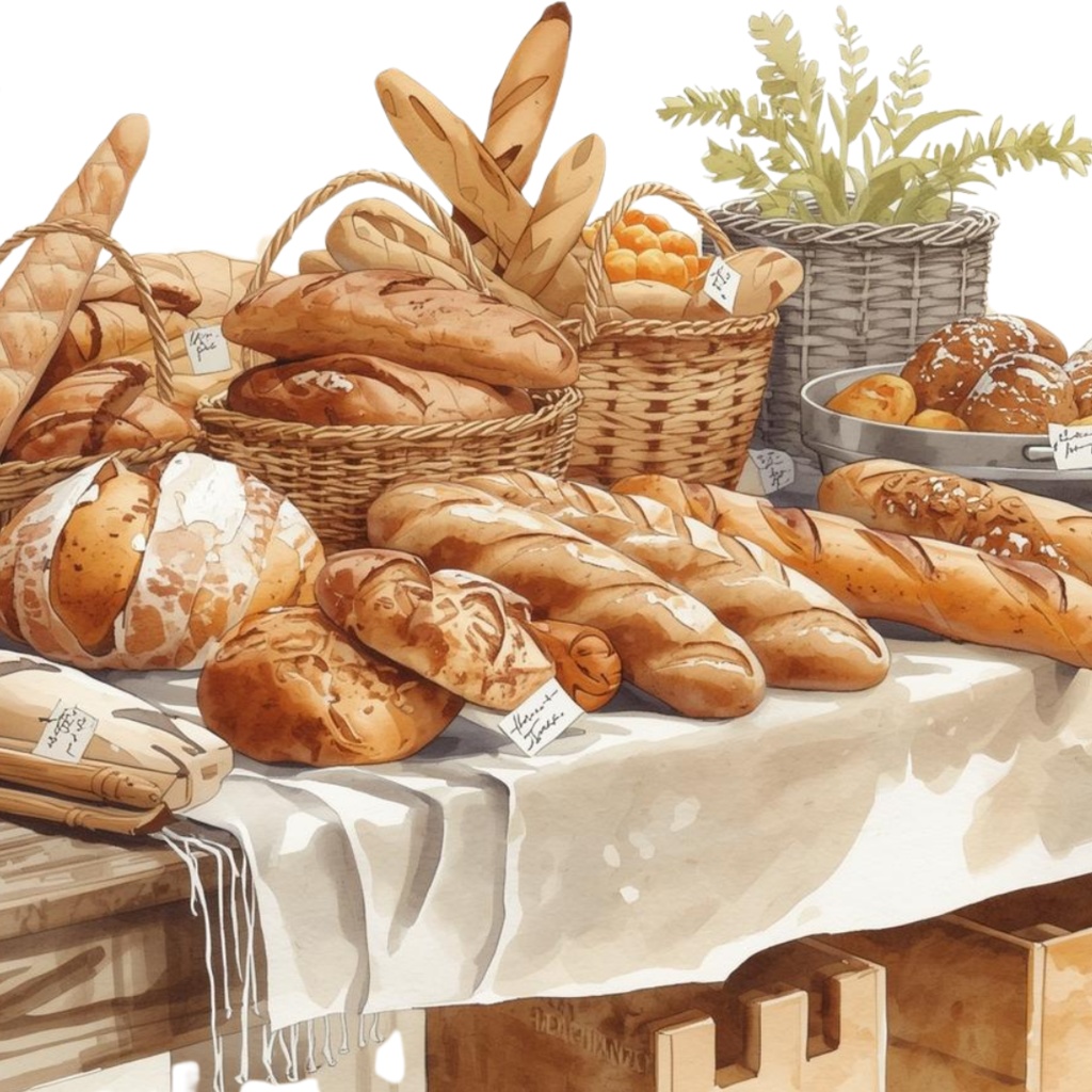 アンティークリアル水彩風 ベーカリー・カフェ クリップアート25点セット(PNG)