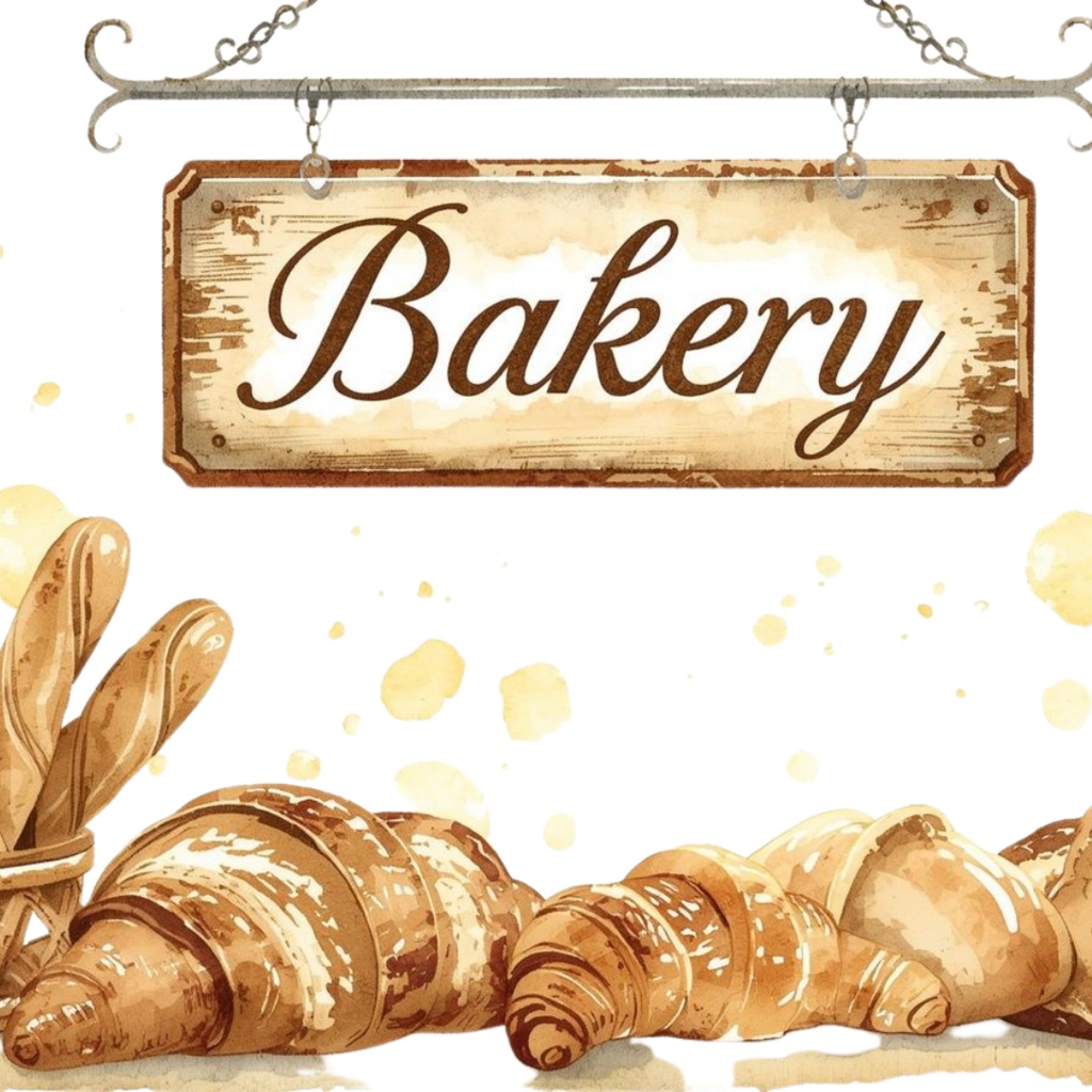 アンティークリアル水彩風 ベーカリー・カフェ クリップアート25点セット(PNG)